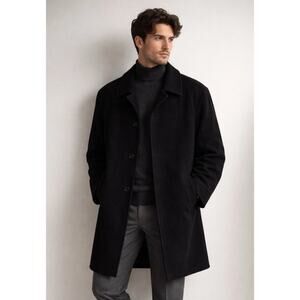 Tagliente Men’s Overcoat Virgin Wool Cashmere Blend Black Size 40